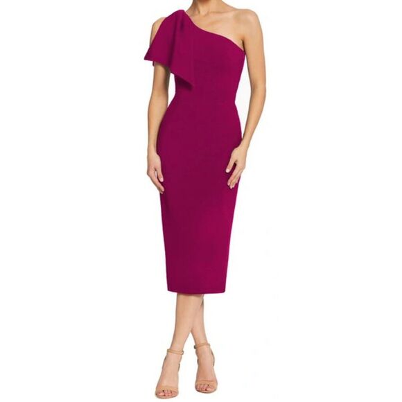 Dress the Population dress burgundy Tiffany one shoulder midi Medium M - Picture 1 of 8